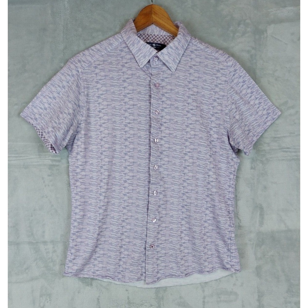 Stone Rose Shirt Mens‎ MEDIUM Purple Micro Print Short Sleeve Button Down